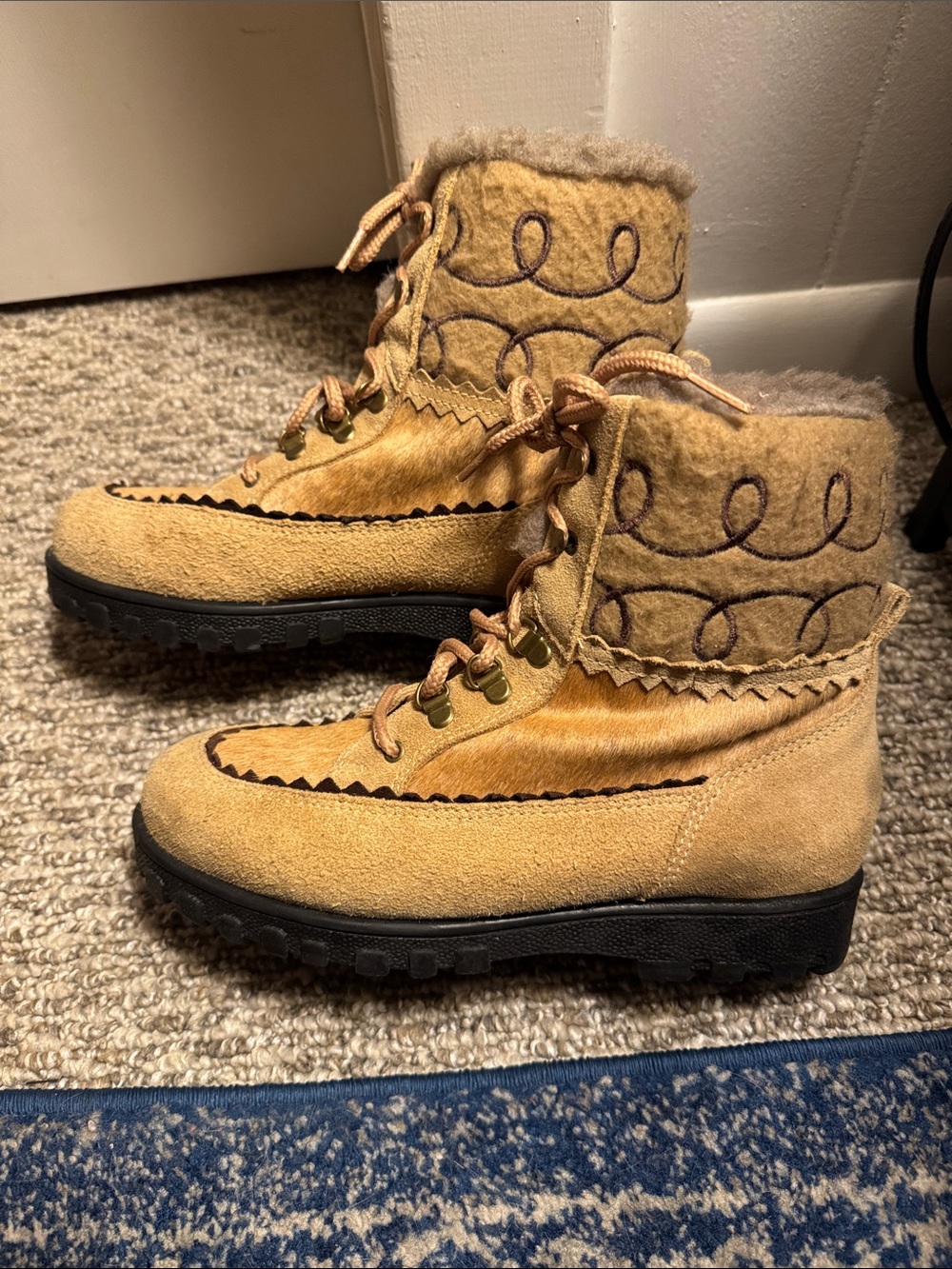Khombu Tan Suede & Faux Fur Ankle Boots